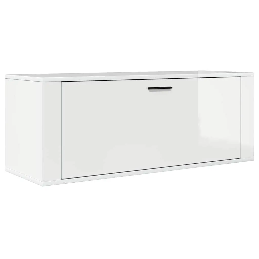 Wall Mounted Shoe Cabinet White High Gloss Storage Organiser 100x35x38 cm