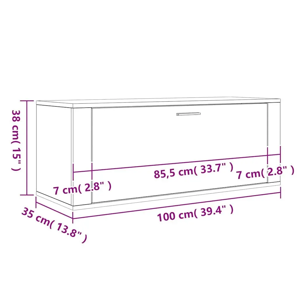 Wall Mounted Shoe Cabinet White High Gloss Storage Organiser 100x35x38 cm