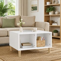 Compact White Coffee Table with Open Storage Space