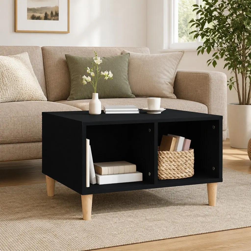 Coffee Table Black Engineered Wood Scandinavian Style Open Compartments