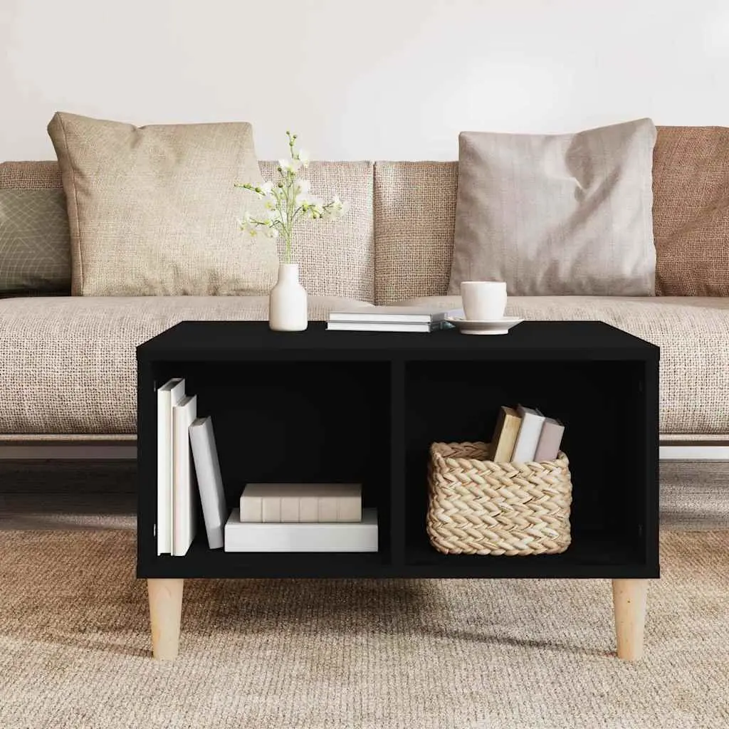Coffee Table Black Engineered Wood Scandinavian Style Open Compartments