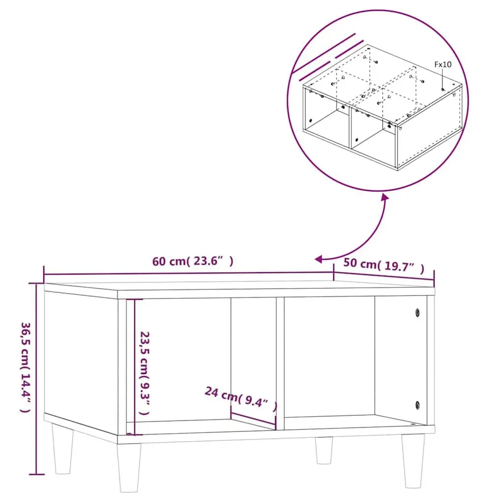 Coffee Table Black Engineered Wood Scandinavian Style Open Compartments