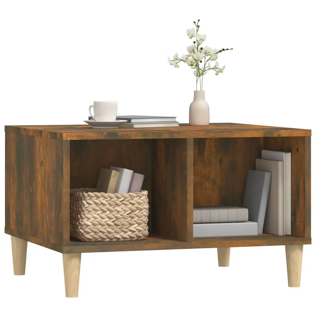 Coffee Table Brown Smoked Oak 60 x 50 x 36.5 cm 4 Open Storage Compartments Scandinavian Style