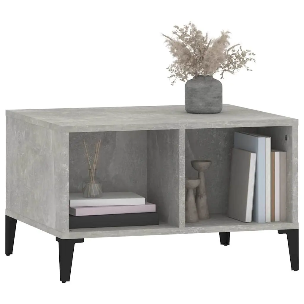 Coffee Table Grey Engineered Wood Open Storage Compartments Metal Feet