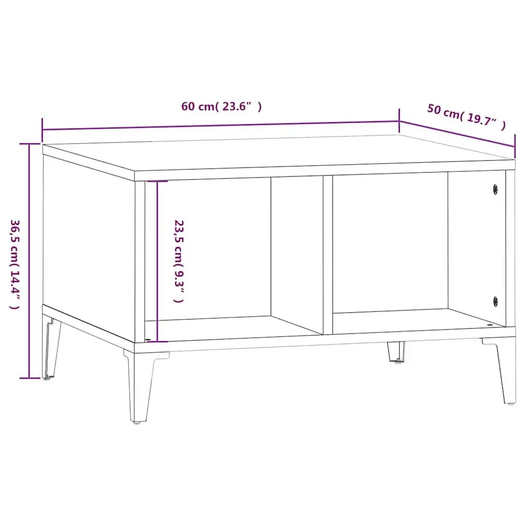 Coffee Table Grey Engineered Wood Open Storage Compartments Metal Feet