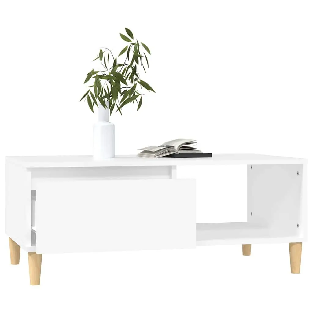 Coffee Table White Scandinavian Style Storage Drawer Open Compartment