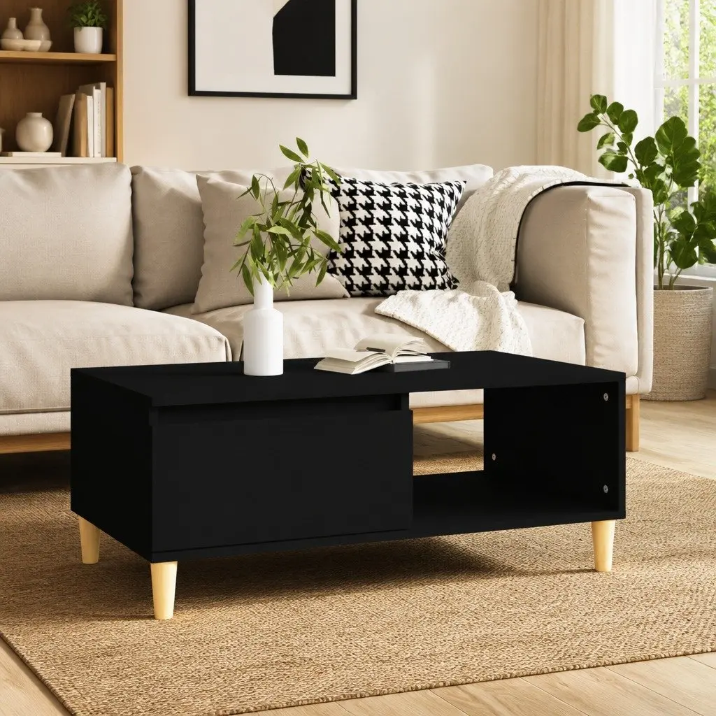 Coffee Table Black Scandinavian Style Storage Drawer Open Compartment
