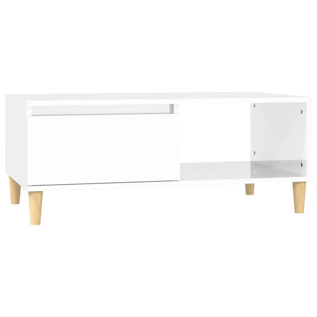 Coffee Table High Gloss White 90x50x36.5cm Storage Drawer Open Compartment