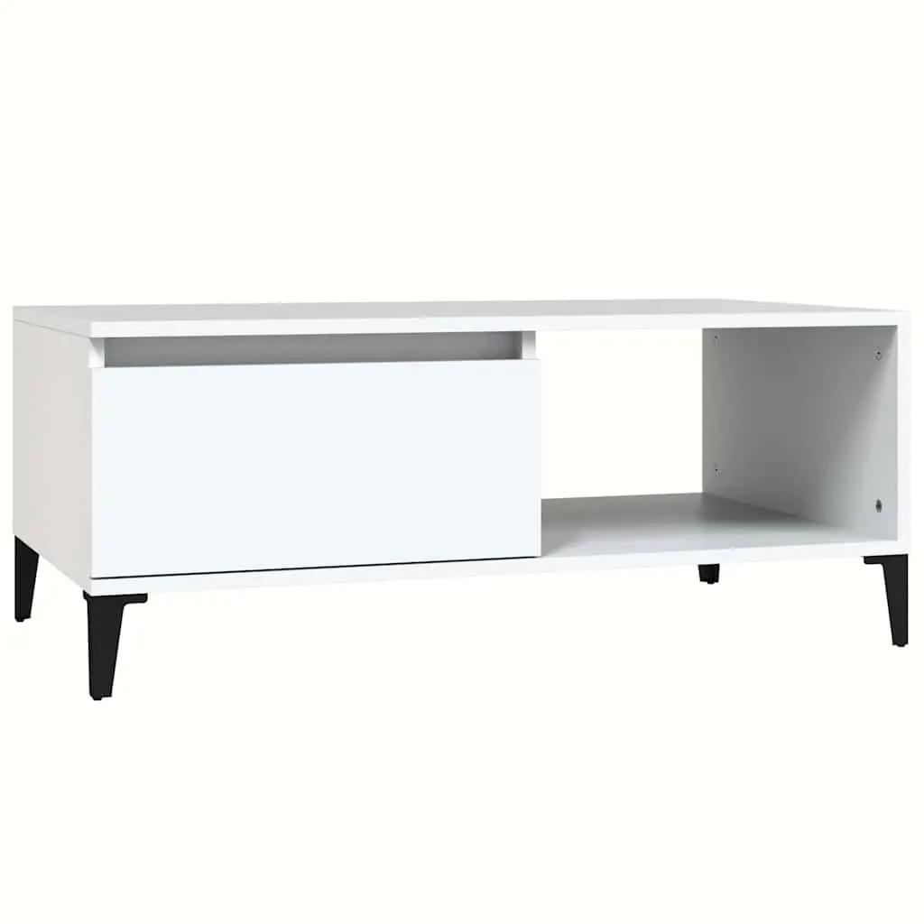 Coffee Table White 90L x 50W x 36.5H cm Storage Drawer Open Compartment