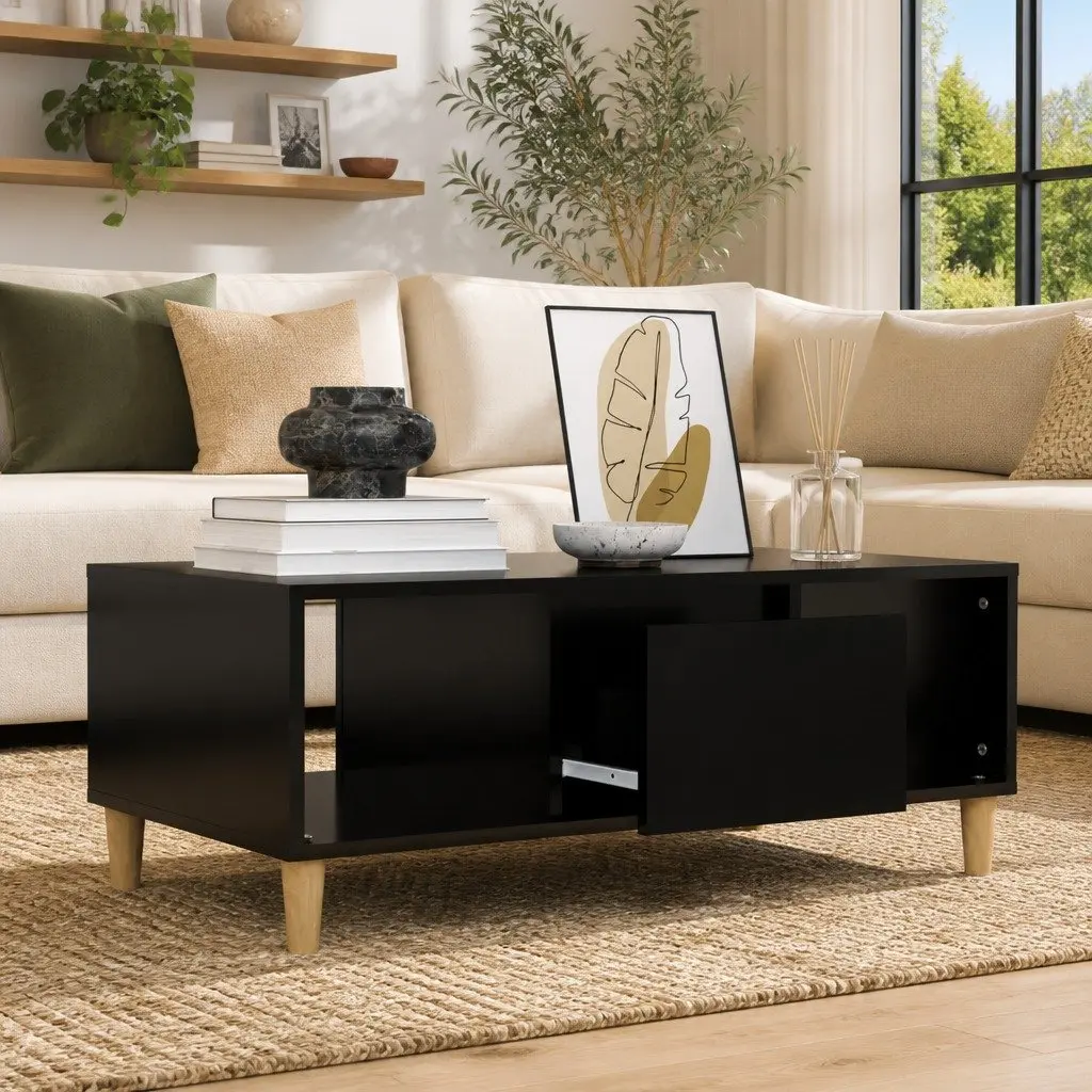 Coffee Table Black 90x50x36.5 cm with Storage Compartments and Drawer