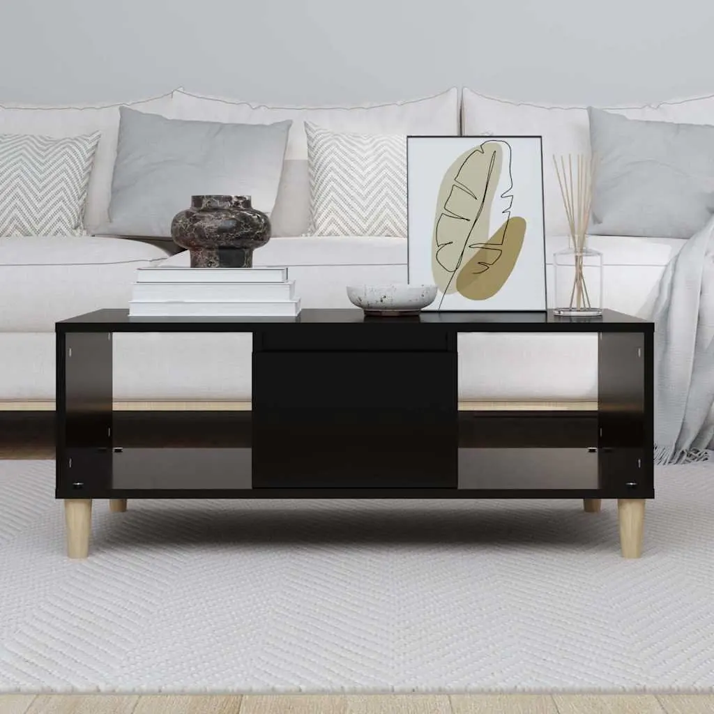 Coffee Table Black 90x50x36.5 cm with Storage Compartments and Drawer