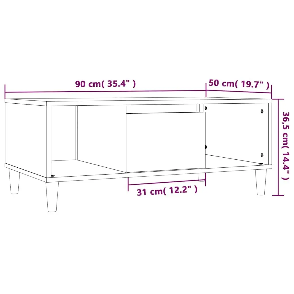 Coffee Table Black 90x50x36.5 cm with Storage Compartments and Drawer