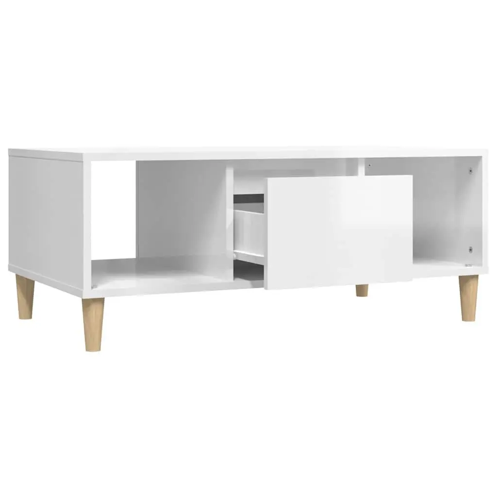 Coffee Table White High Gloss Engineered Wood Storage Compartments Drawer