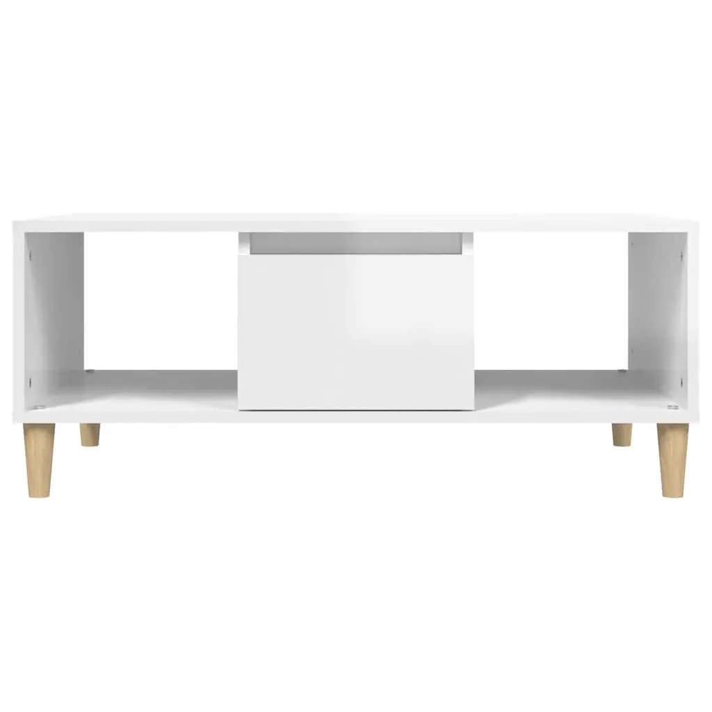 Coffee Table White High Gloss Engineered Wood Storage Compartments Drawer