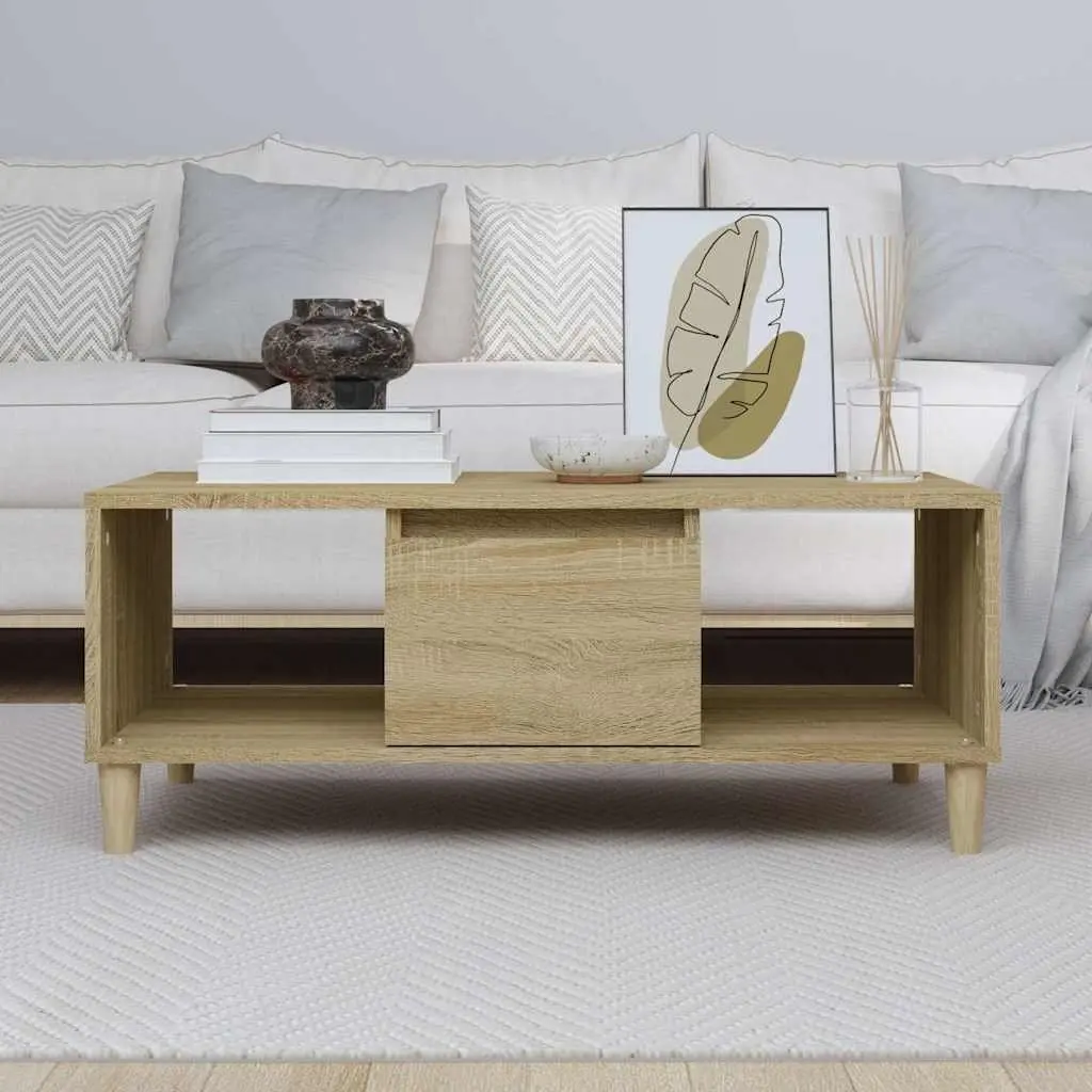 Sonoma Oak Coffee Table Brown 90x50x36.5 cm Open Compartments and Drawer Storage Engineered Wood