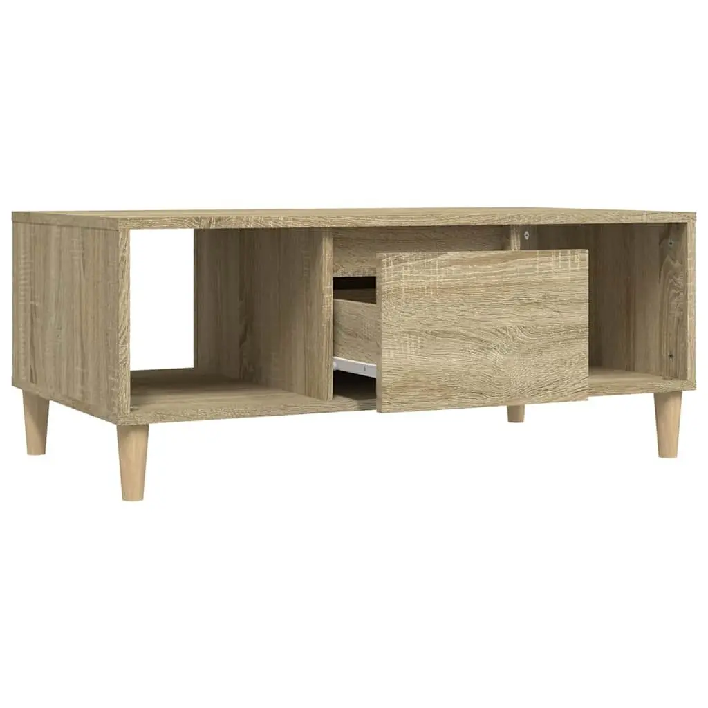 Sonoma Oak Coffee Table Brown 90x50x36.5 cm Open Compartments and Drawer Storage Engineered Wood