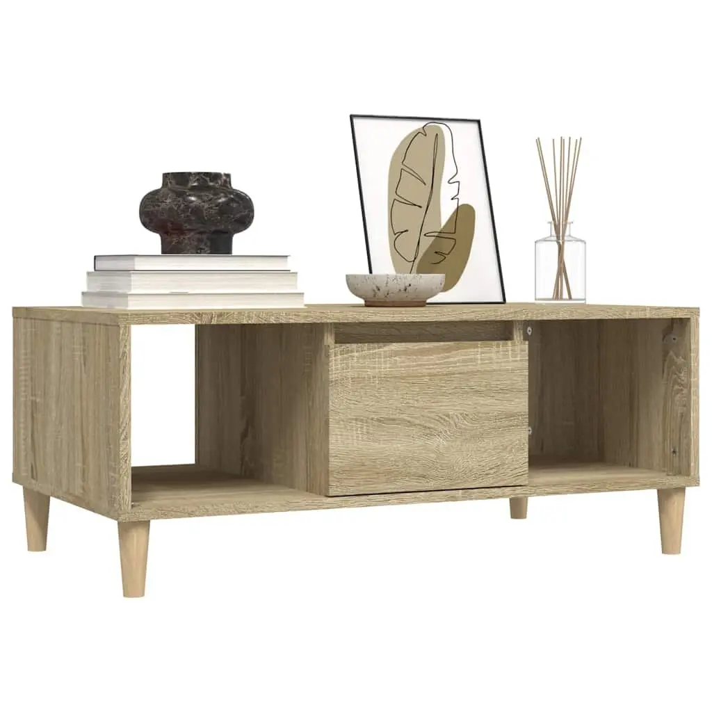 Sonoma Oak Coffee Table Brown 90x50x36.5 cm Open Compartments and Drawer Storage Engineered Wood