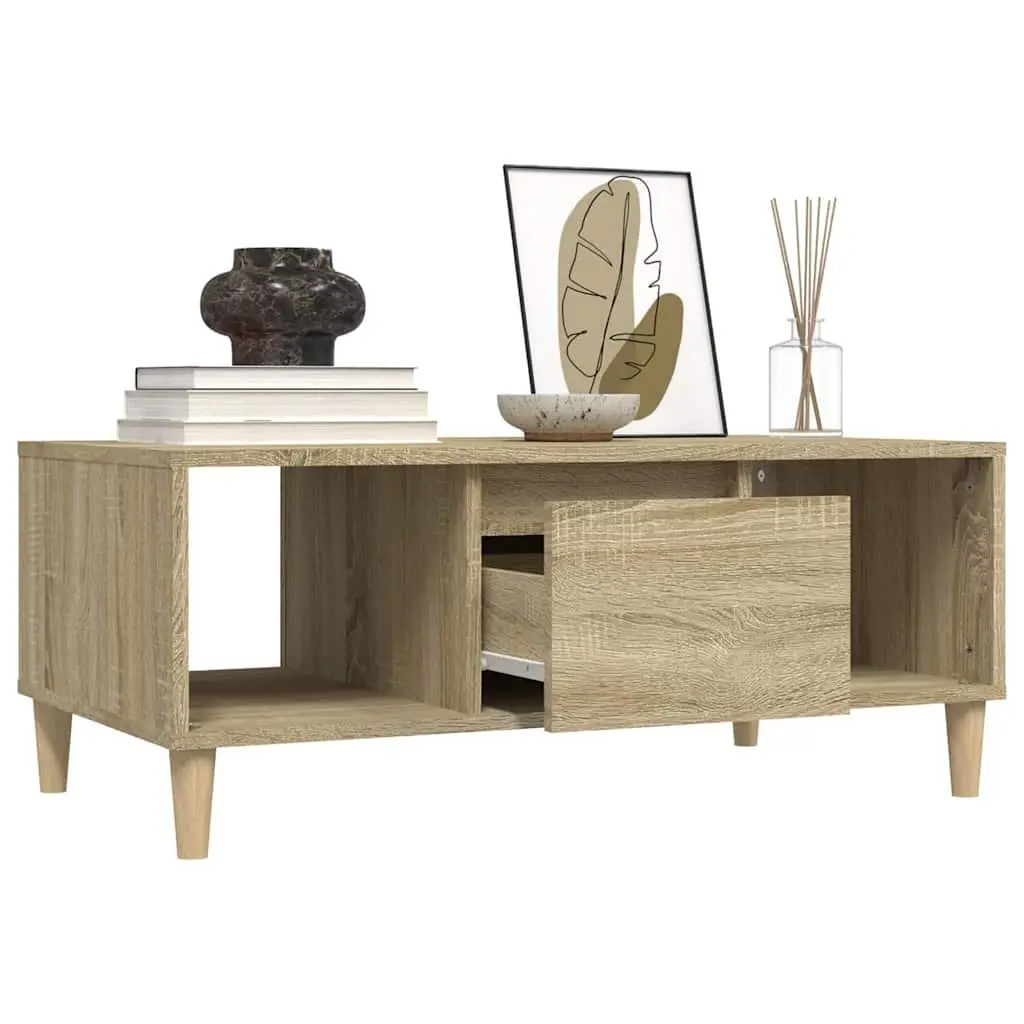 Sonoma Oak Coffee Table Brown 90x50x36.5 cm Open Compartments and Drawer Storage Engineered Wood