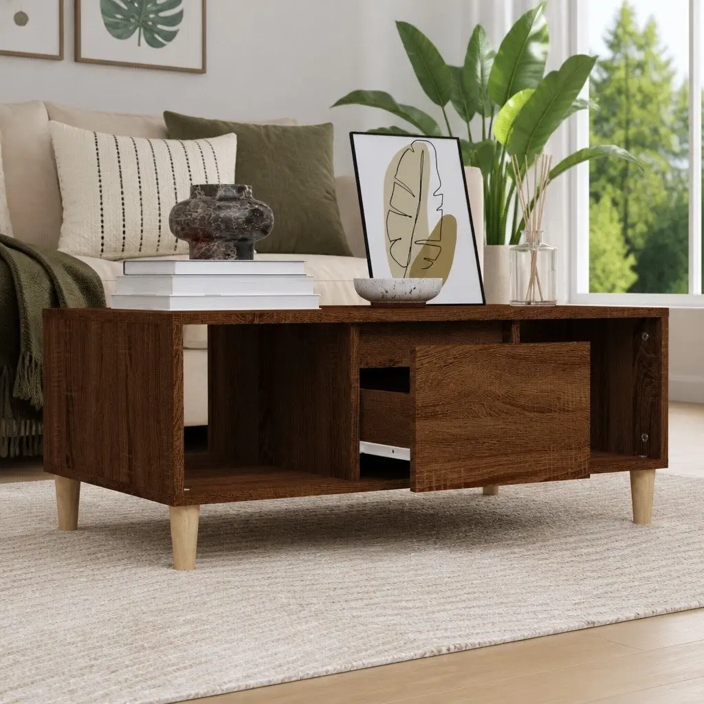Coffee Table Engineered Wood Brown 90x50x36.5cm Storage Drawer Open Compartments