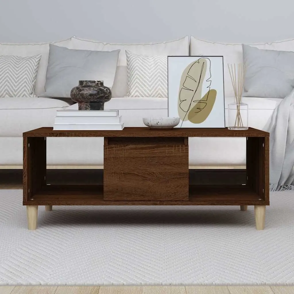 Coffee Table Engineered Wood Brown 90x50x36.5cm Storage Drawer Open Compartments