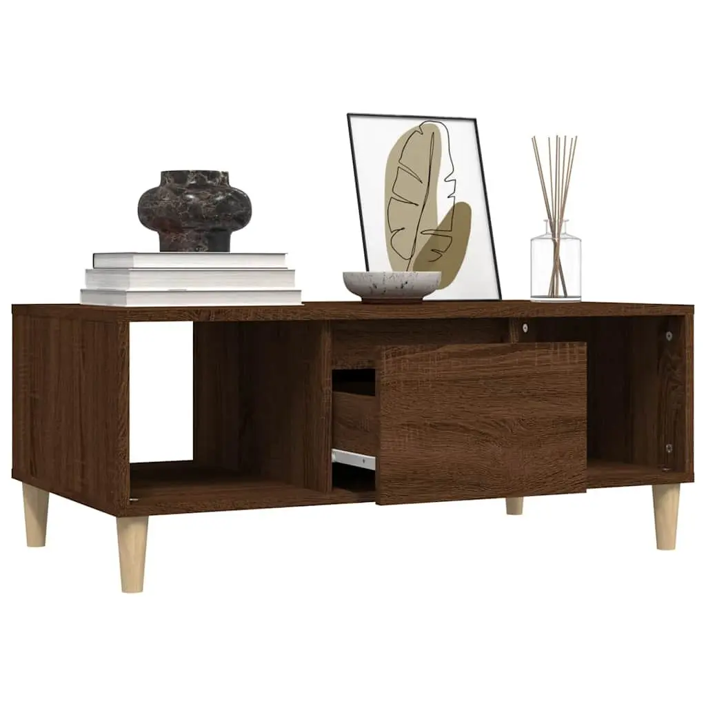 Coffee Table Engineered Wood Brown 90x50x36.5cm Storage Drawer Open Compartments