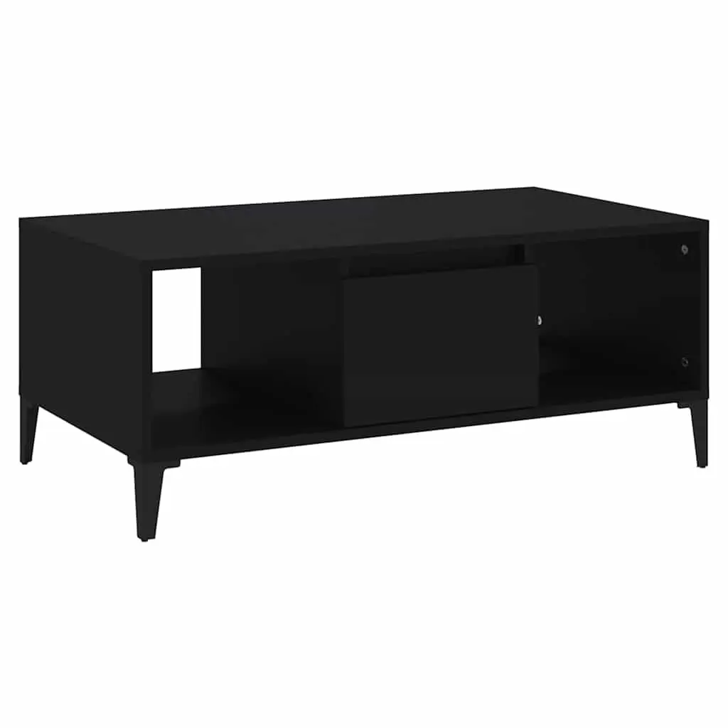 Coffee Table Black Engineered Wood 90L x 50W x 36.5H cm Storage Drawer Open Compartments Modern