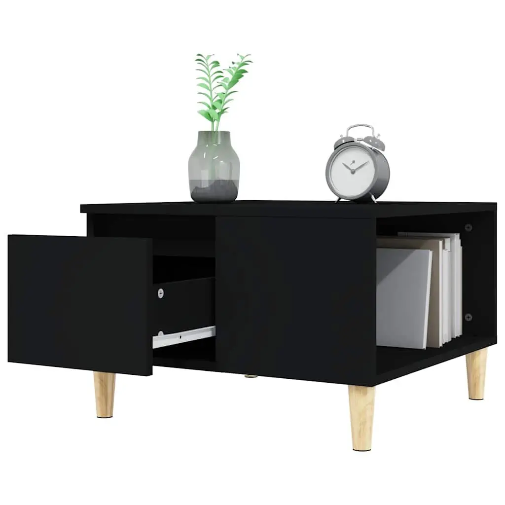 Coffee Table Black 55x55x36.5cm Open Compartment Drawer Storage Living Room