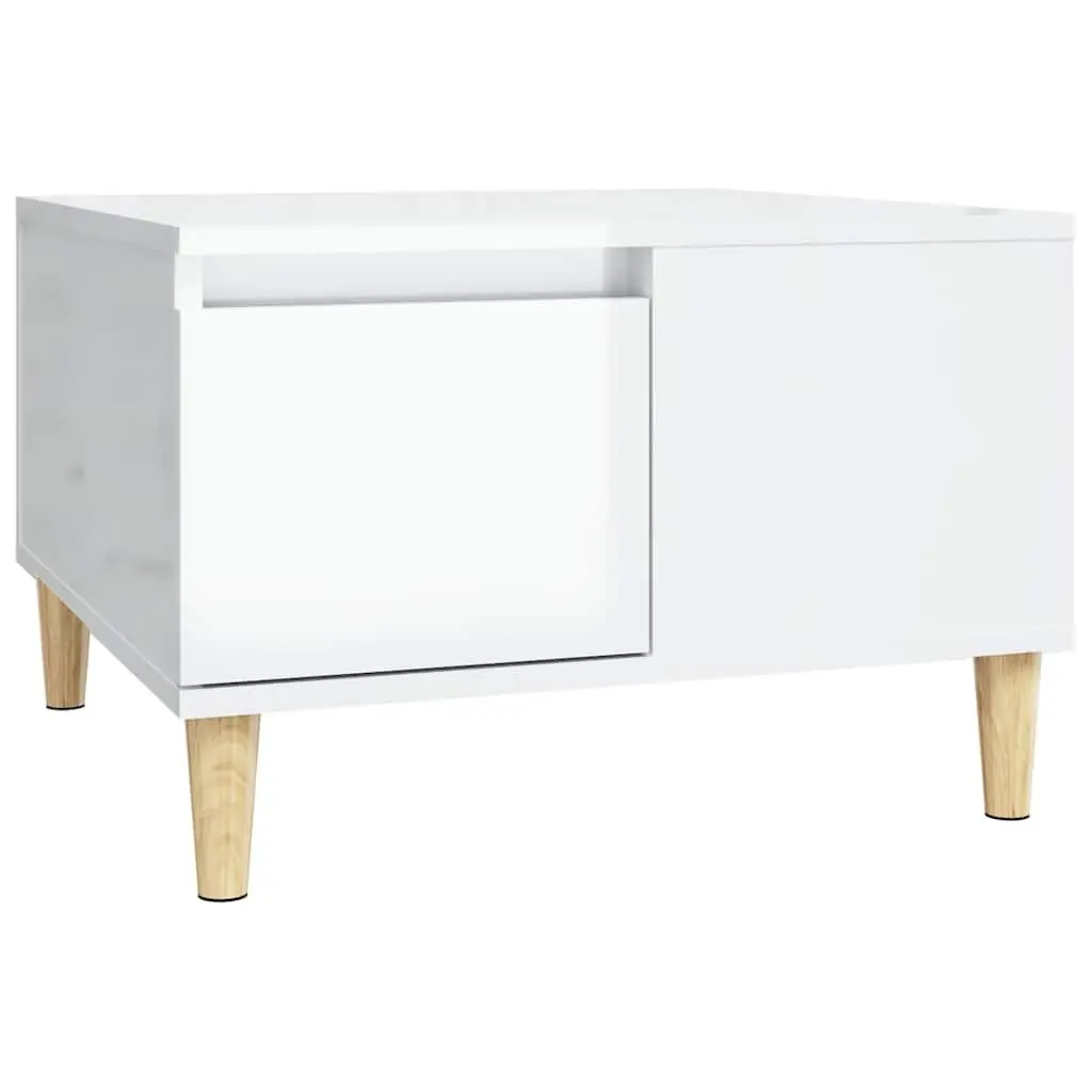 Coffee Table High Gloss White Modern 55x55x36.5cm with Storage and Drawer