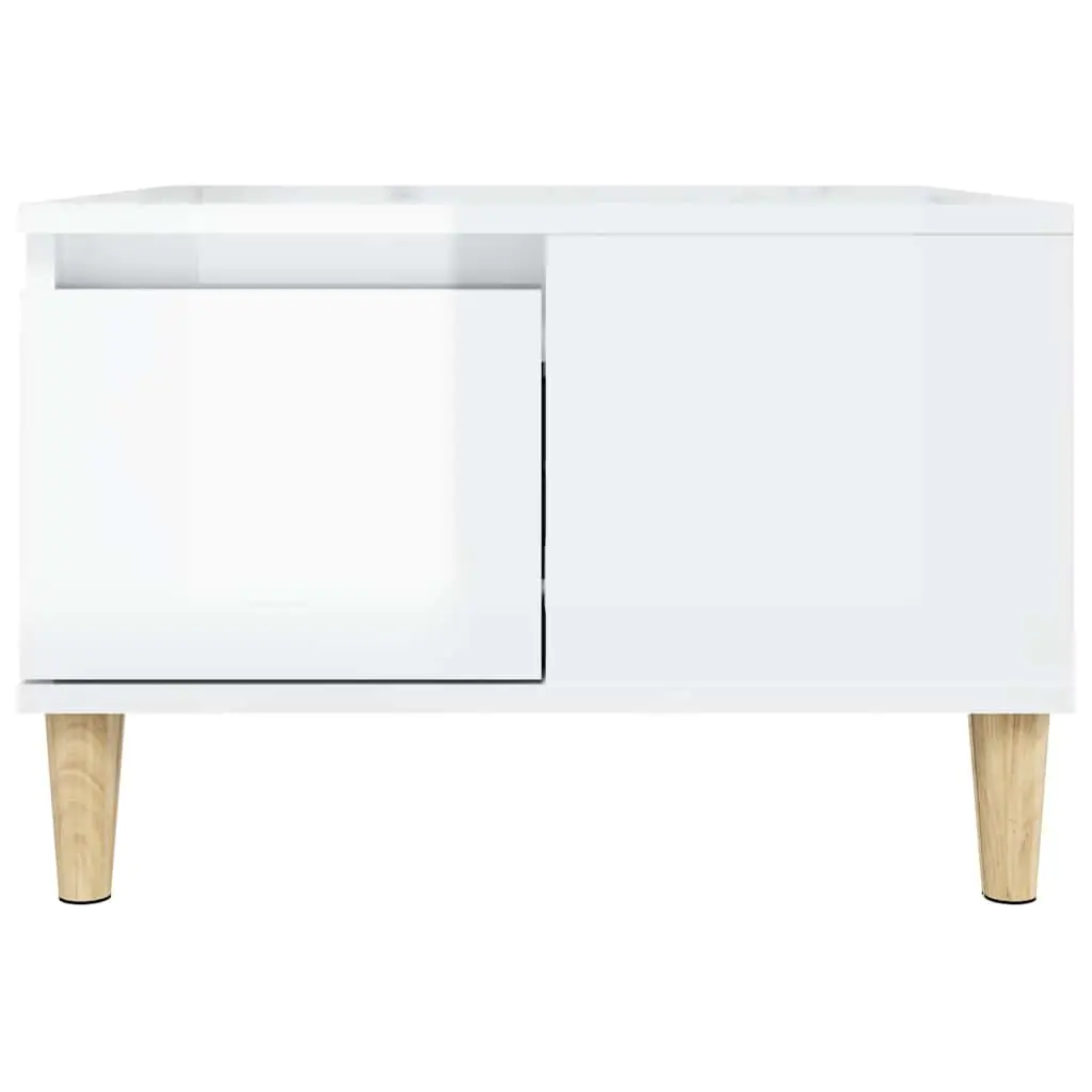Coffee Table High Gloss White Modern 55x55x36.5cm with Storage and Drawer