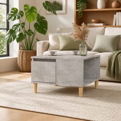 Coffee Table Grey 55x55x36.5cm with Storage Drawer Open Compartment Living Room