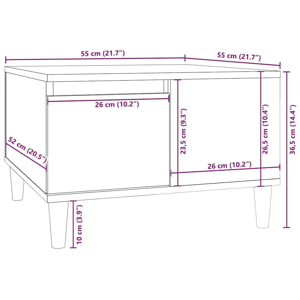 Coffee Table Smoked Oak 55x55x36.5cm with Storage Drawer Open Compartment
