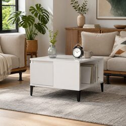 Coffee Table High Gloss White Storage Compartment Drawer Modern Living Room