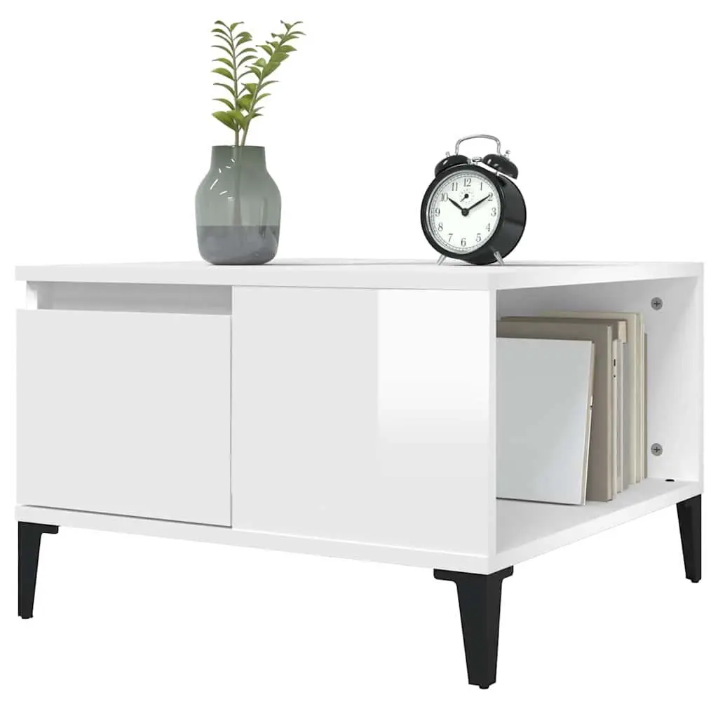 Coffee Table High Gloss White Storage Compartment Drawer Modern Living Room