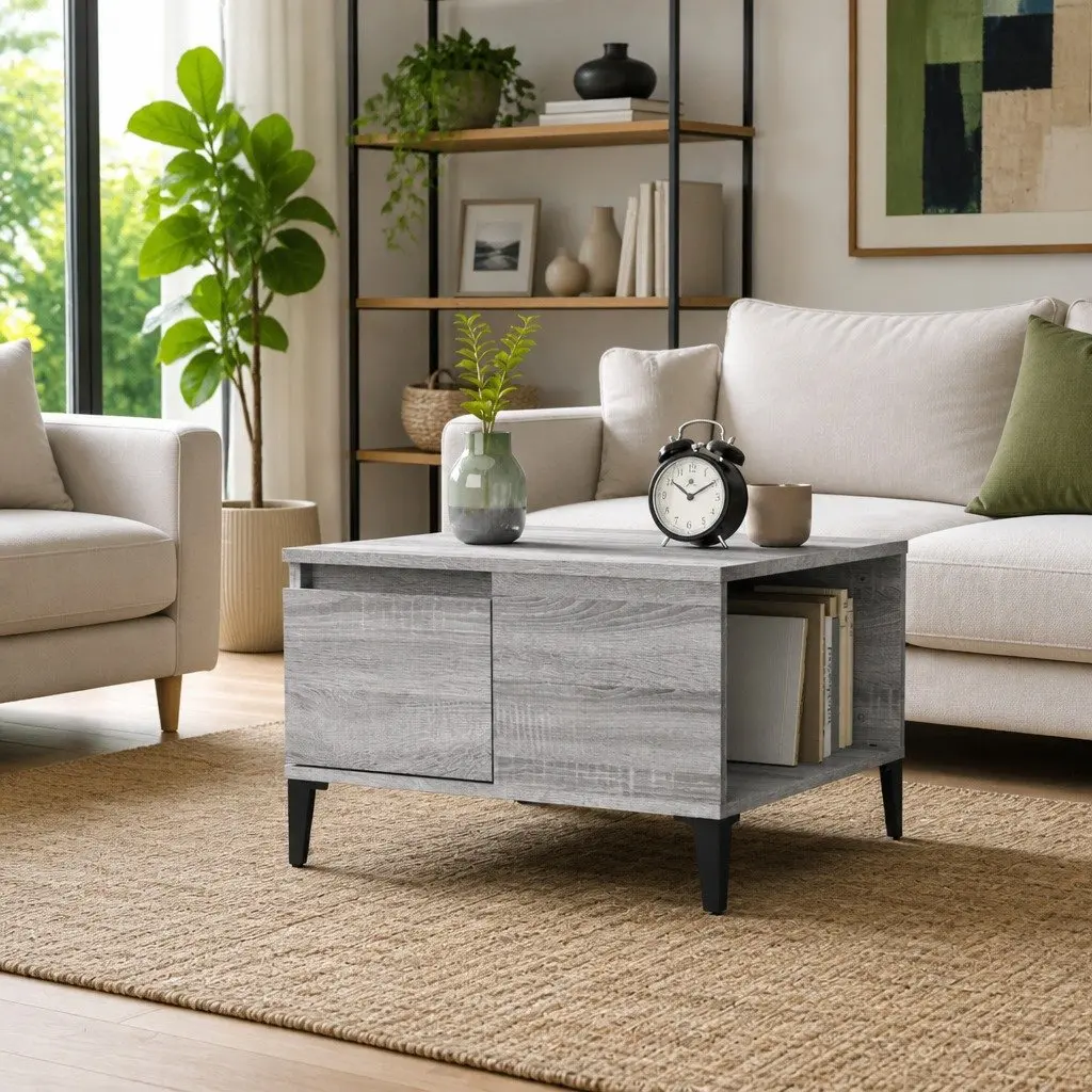Coffee Table Grey 55 x 55 x 36.5 cm Engineered Wood with Storage Drawer Open Compartment