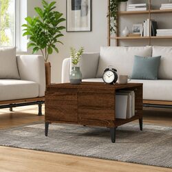 Brown Oak Coffee Table with Storage Solutions