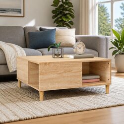 Brown Coffee Table with Storage Compartment, Minimalist Style