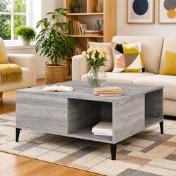 Coffee Table Grey Sonoma with Storage Compartments Accent Side Table Living Room