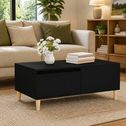 Coffee Table Black 90x50x36.5 cm with Drawer Storage Living Room Furniture