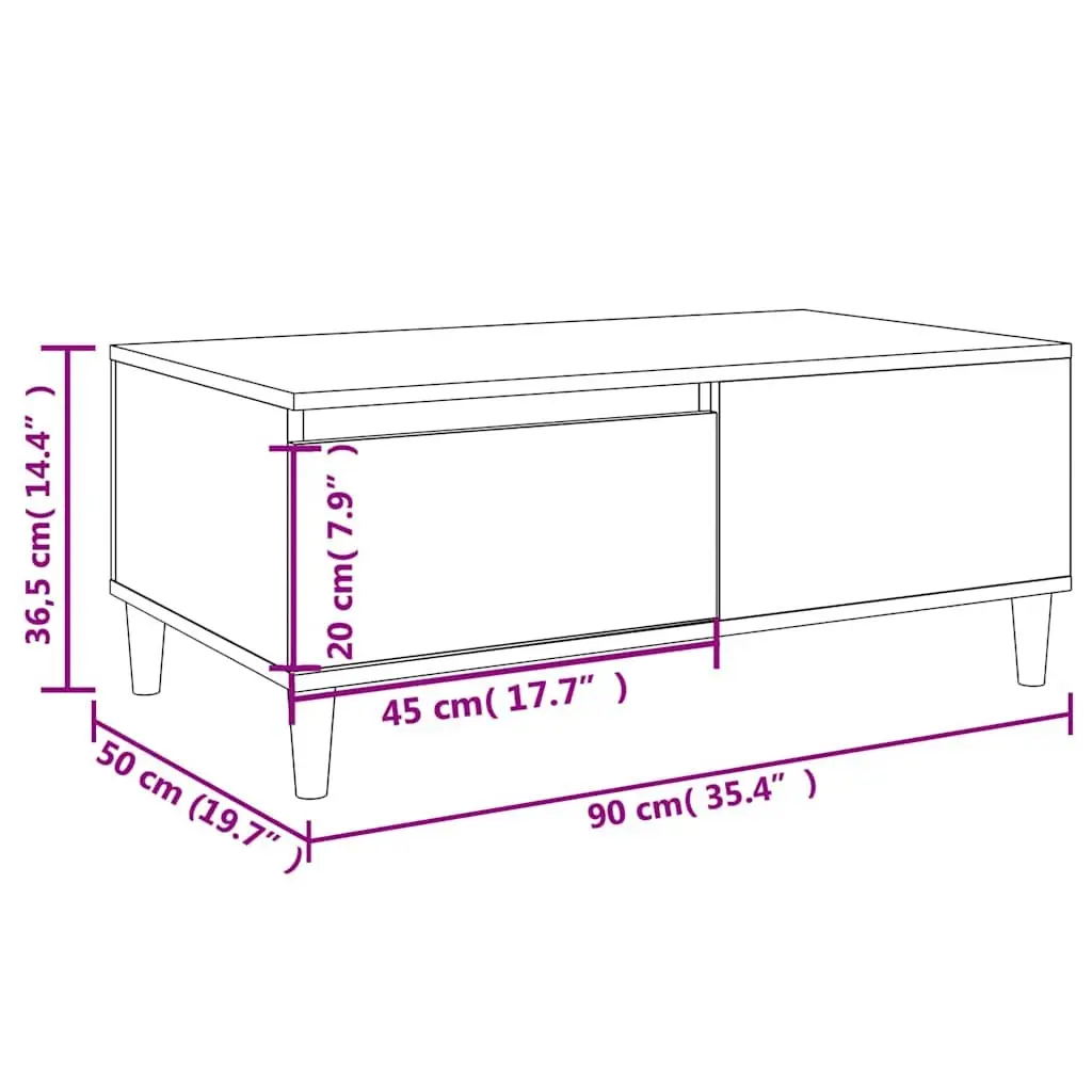 Coffee Table Black 90x50x36.5 cm with Drawer Storage