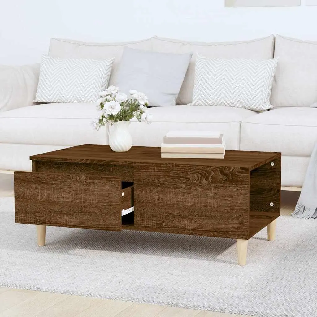 Coffee Table Brown Oak Engineered Wood 90x50x36.5 cm with Drawer Storage for Living Room