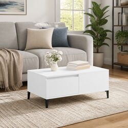 Coffee Table White Storage Drawer Modern Living Room Accent Furniture 90x50cm
