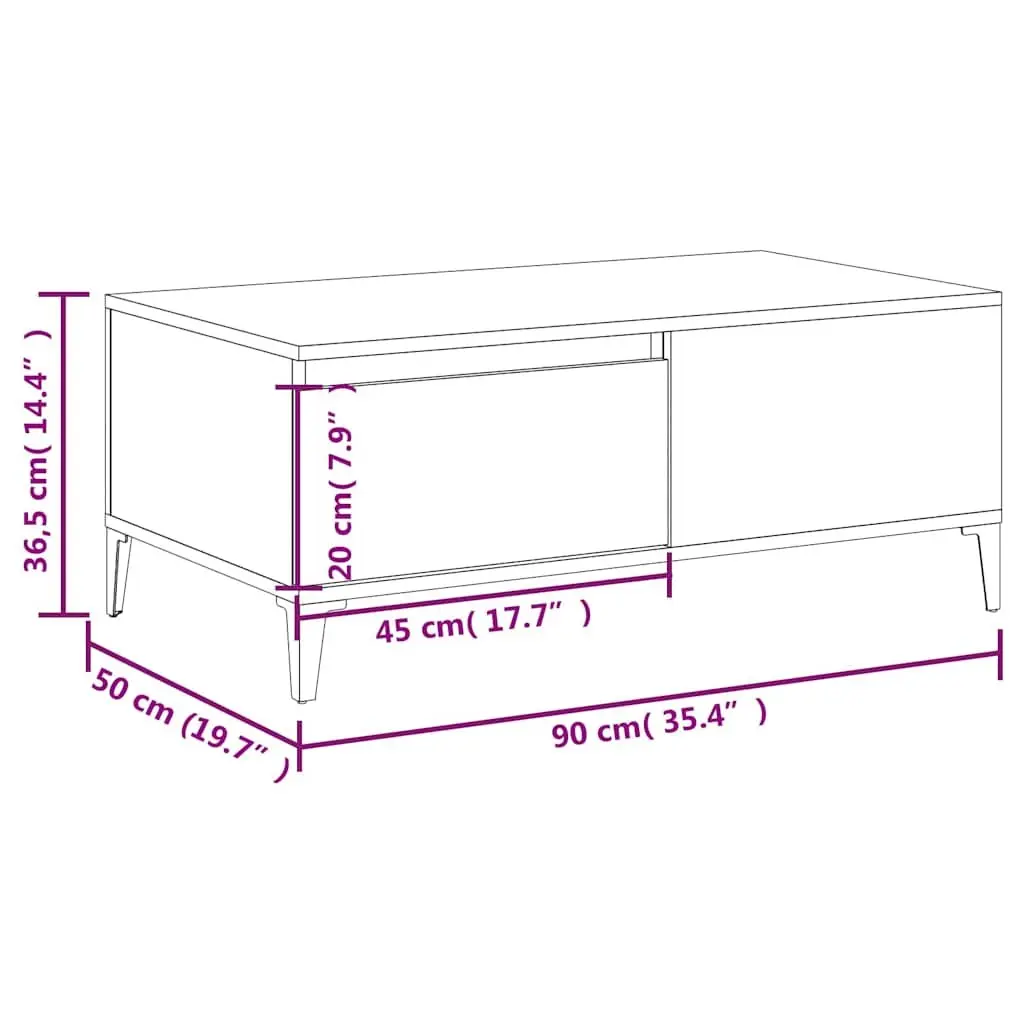 Coffee Table White 90x50x36.5 cm Storage Drawer Engineered Wood