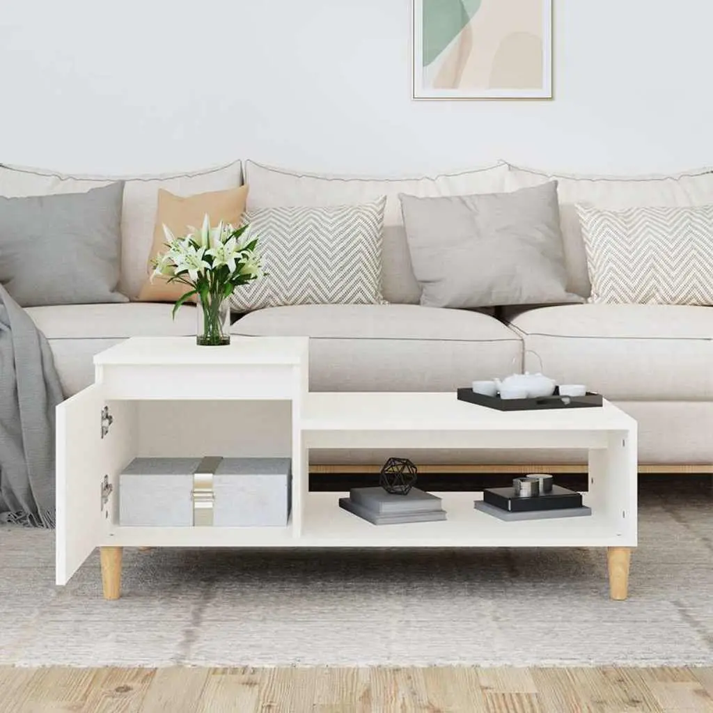 Coffee Table White Engineered Wood Storage Compartment Living Room Accent Furniture