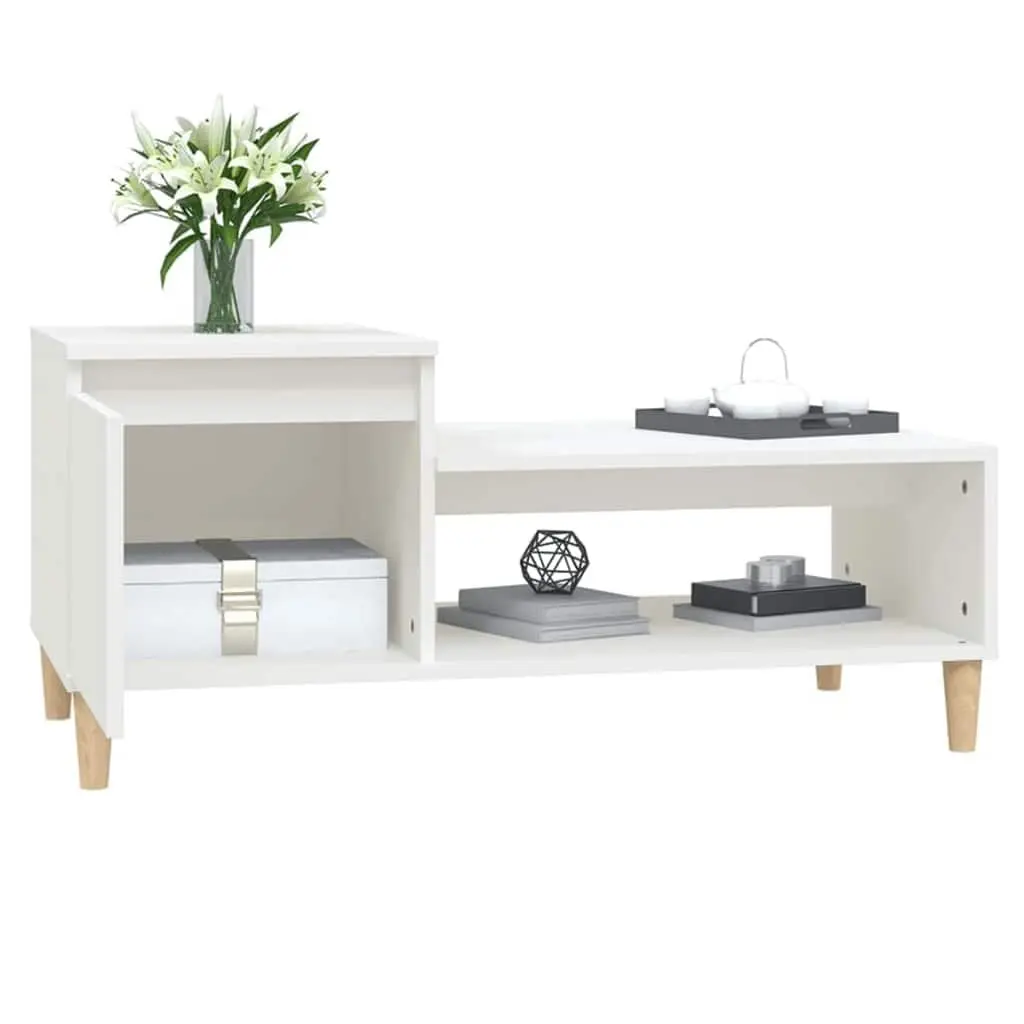 Coffee Table White Engineered Wood Storage Compartment Living Room Accent Furniture
