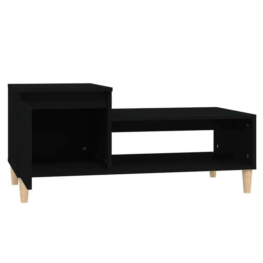 Coffee Table Black Engineered Wood Storage Compartment Shelf