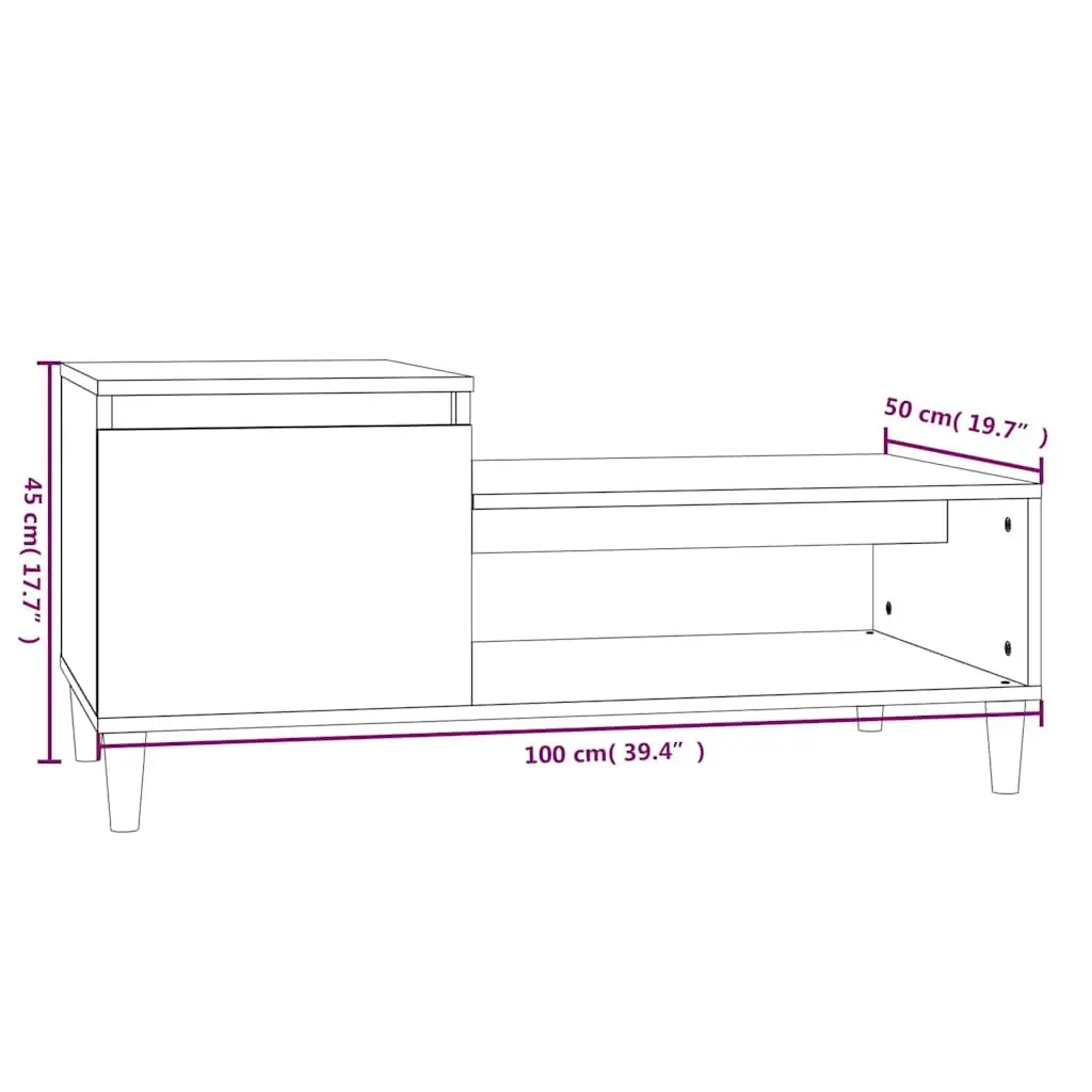 Coffee Table Black Engineered Wood Storage Compartment Shelf