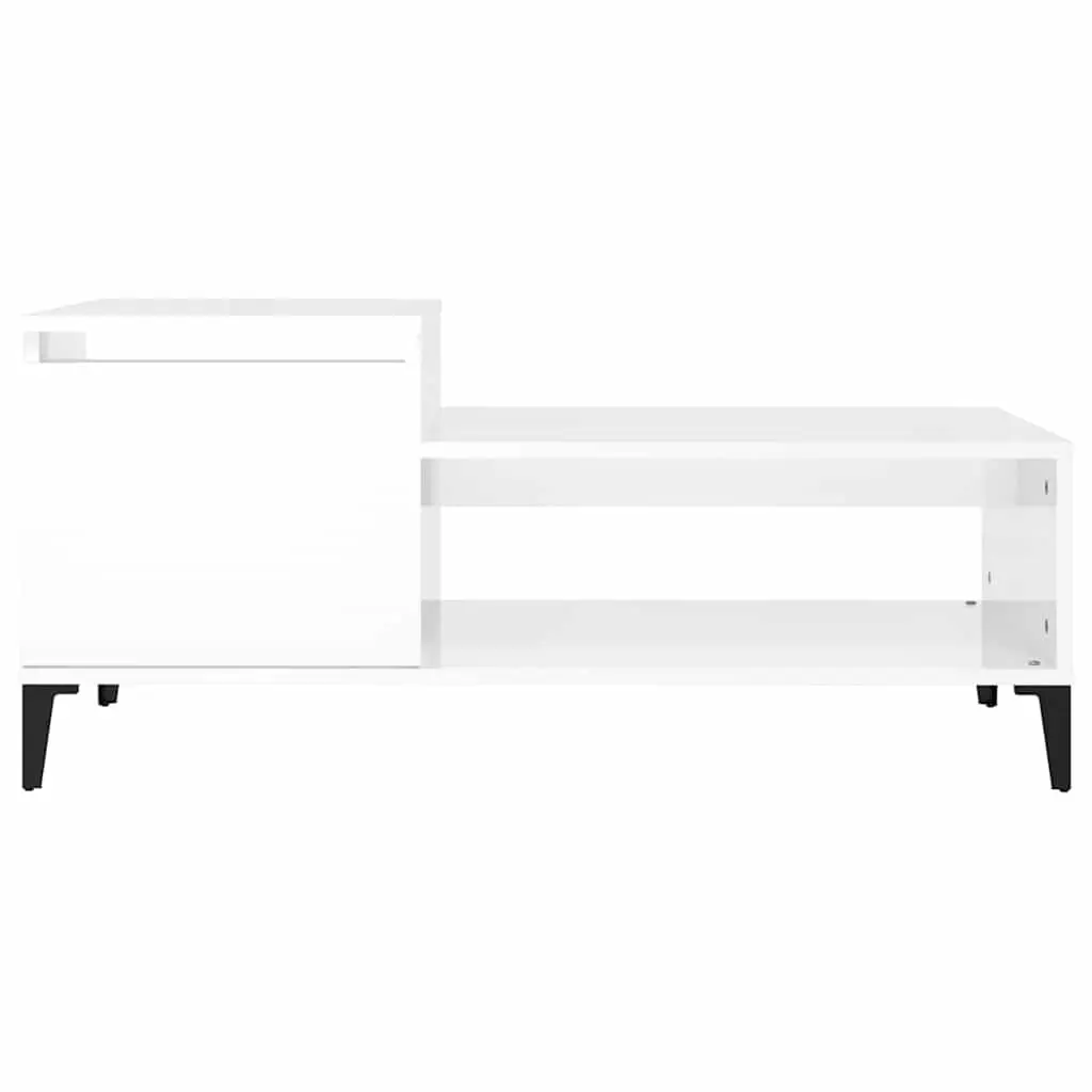 Coffee Table White High Gloss Storage Compartment Shelf Living Room