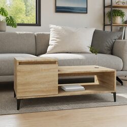 Coffee Table with Storage Compartment Shelf Brown Engineered Wood 100x50x45cm
