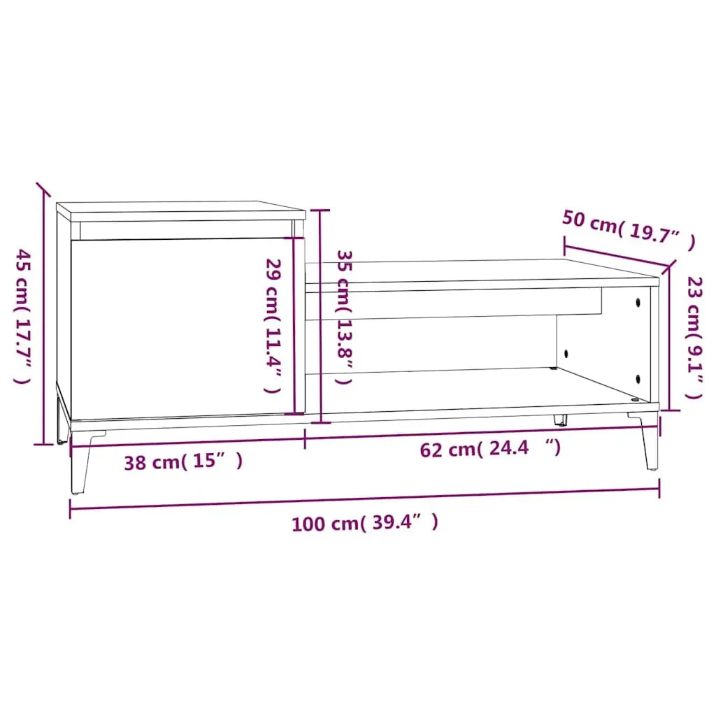 Coffee Table Brown Engineered Wood 100x50x45cm Storage Compartment Shelf