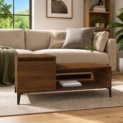Brown Oak Coffee Table with Storage Solutions